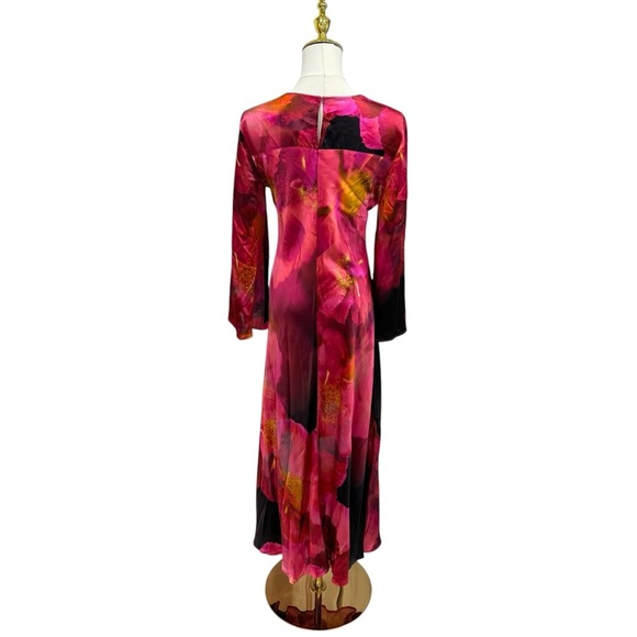 Johnny Was Small Flared Sleeve Bias Cut Silk Floral Midi Dress NWT $445 Ruby - Picture 8 of 12